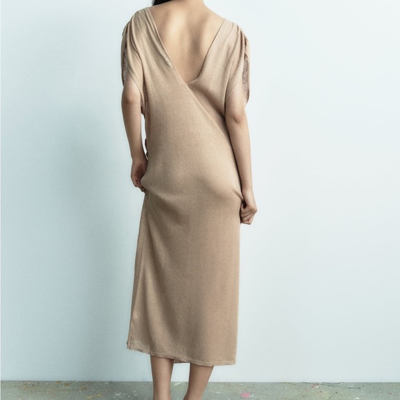 Zara knit neutral ruched detail long dress tunic - Picture 6 of 12